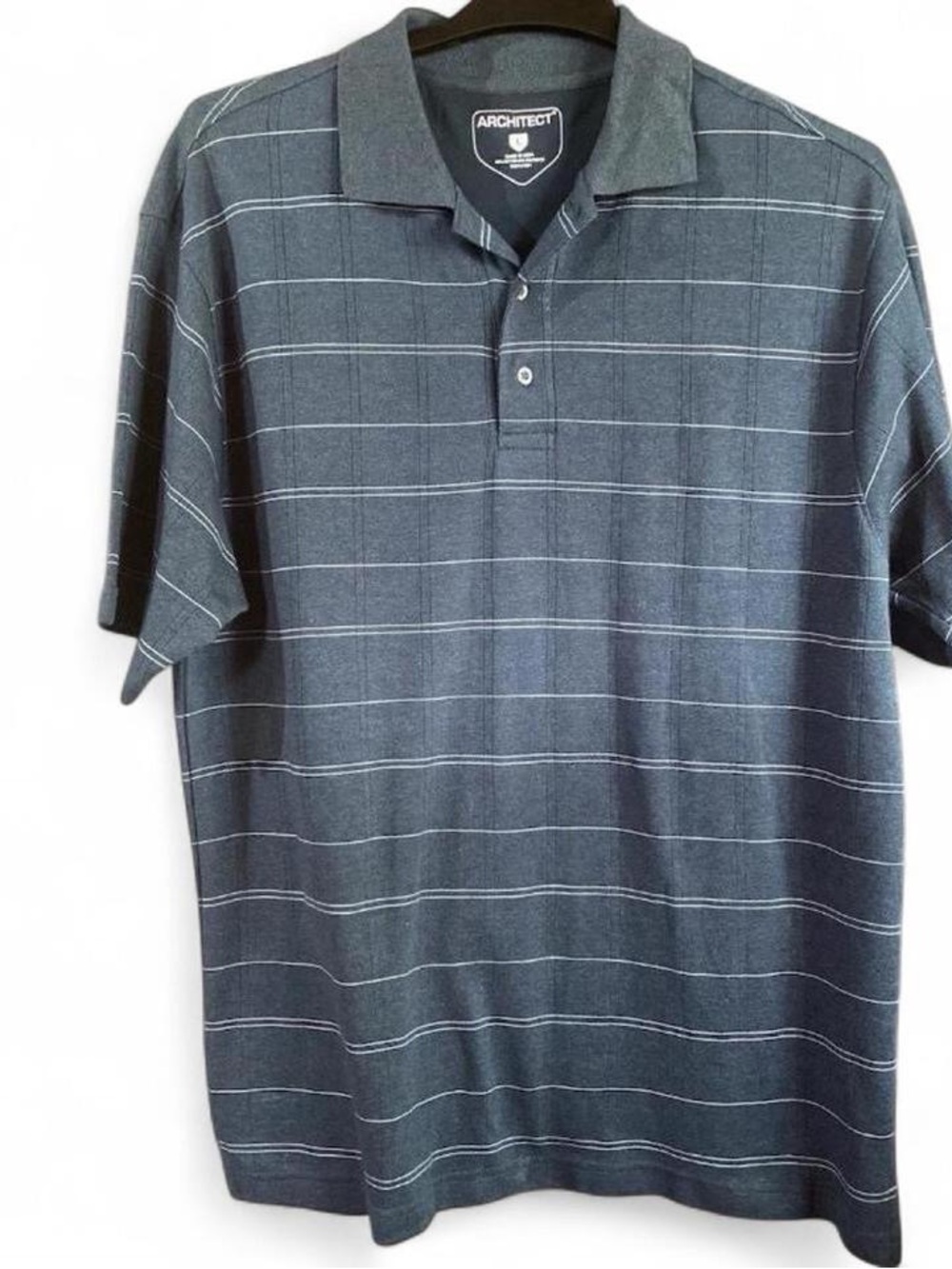 Architect Men's Charcoal Polo with White Windowpane Lines